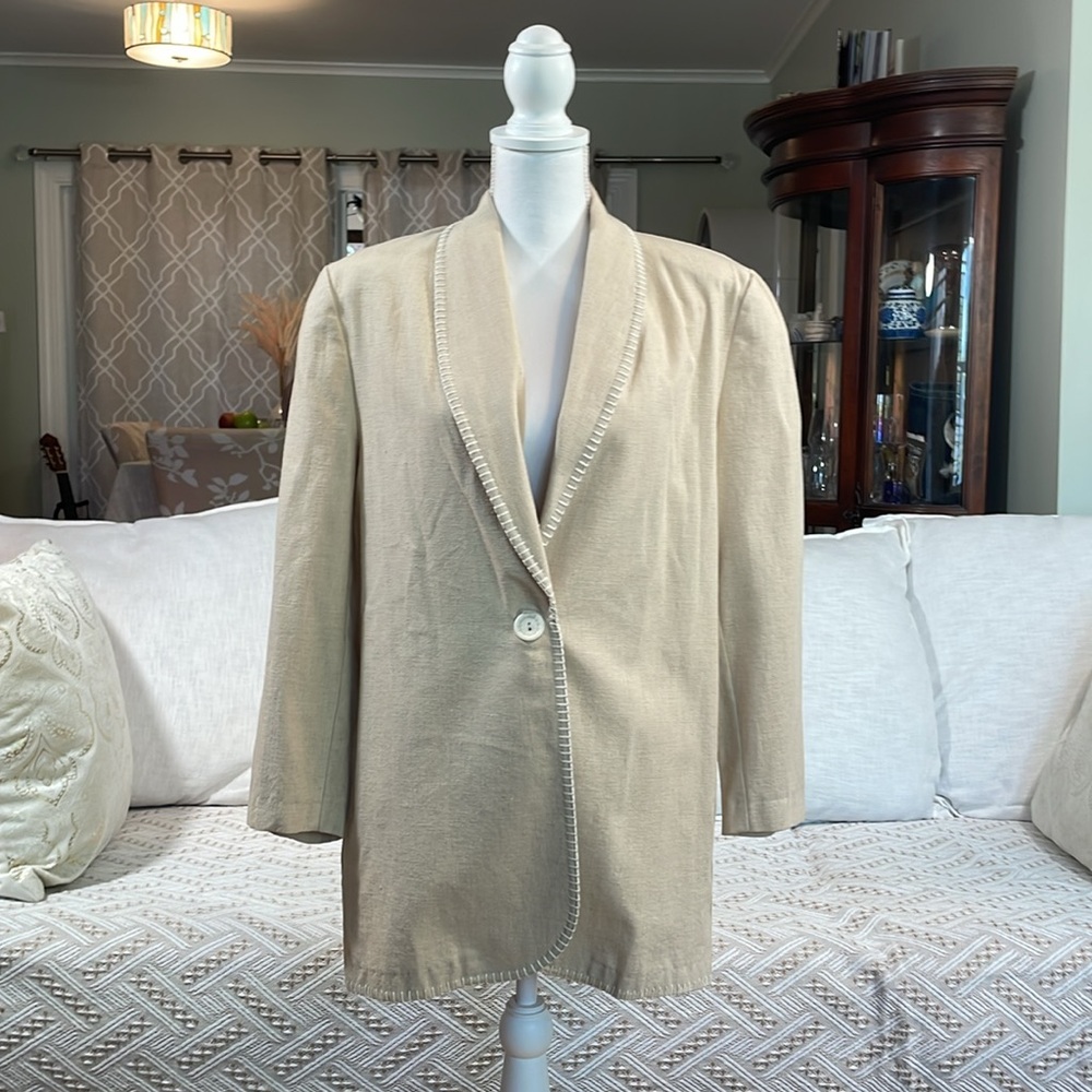 Vintage Impulse Women’s Beige Cotton & Linen Blazer